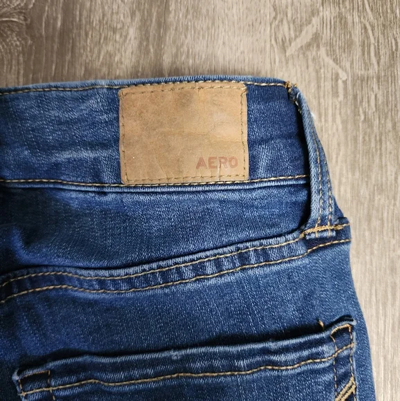 Aeropostale Jeans Women Sz 0 Short High Rise Jegging Distressed Denim Blue - Picture 6 of 7